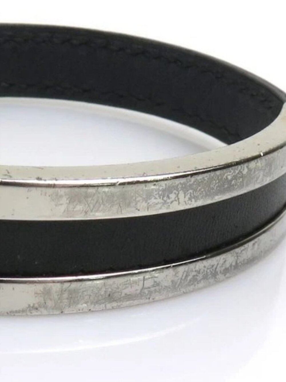 Auth HERMES Pusupusu Bracelet Black/Silver Leather/Metal - 56347a - Picture 7 of 10